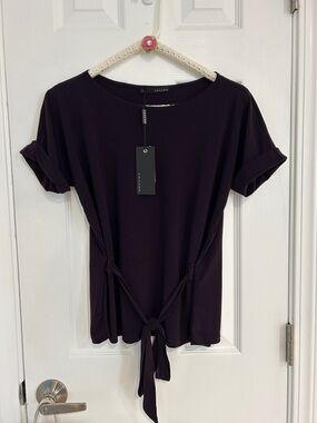 Dark Plum Tie-Front Short Sleeve Top